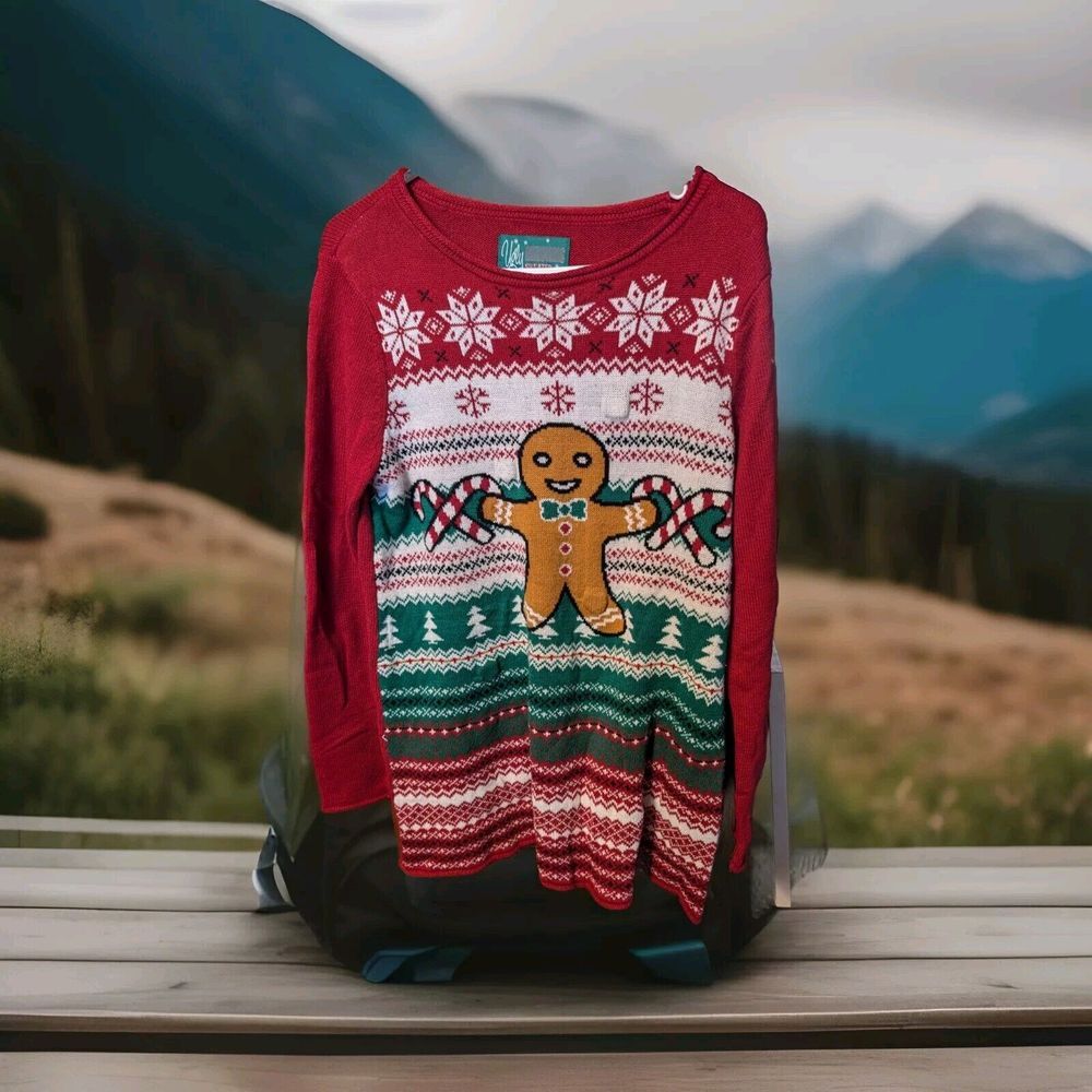 The‎ UGLY Christmas Sweater Brand Ugly Gingerbread Man Large Loghte Holiday